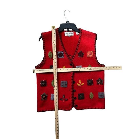 Marisa Christina Christmas Vest 100% Wool Red Patchwork Size Medium. - Picture 2 of 8